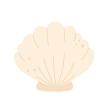 Deniz kabuğu kabuğu. Deniz tarağı hatıra dekoru. Çizgi film tarzında vektör illüstrasyonu. Beyaz arkaplanda izole.