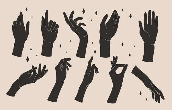 Abstrakcyjny Czarny Sylwetka Kobieta Ręce Gesty Zestaw Graficzne Czeskie Nowoczesne — Wektor stockowy