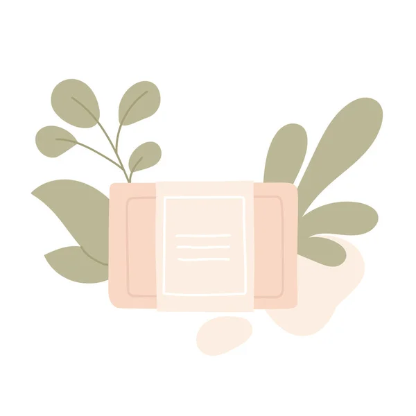 Натуральное Розовое Мыло Бумажной Упаковке Органическая Косметика Листьями Эко Косметический — стоковый вектор