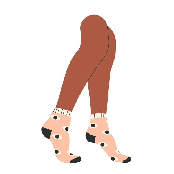 Şık pembe çoraplı kadın bacakları. Moda olan iç çamaşırları, renkli göz izleri. Ayakkabılar, pamuk çoraplar. Her gün giyilecek moda aksesuarları. İzole vektör illüstrasyonu