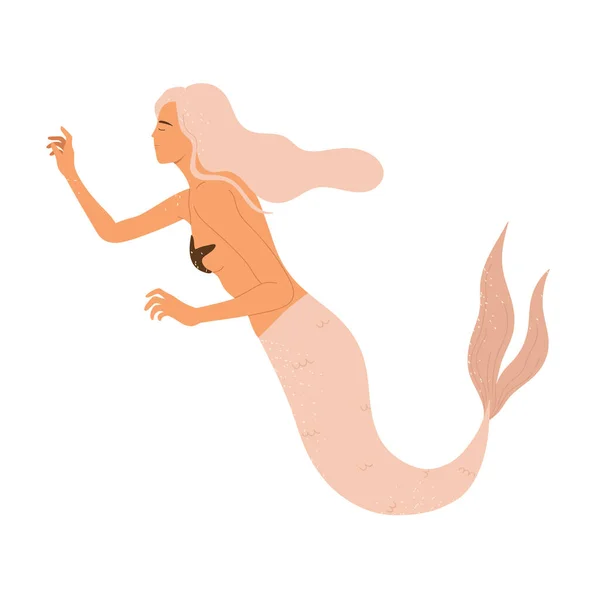 Bela Jovem Sereia Com Cauda Peixe Rosa Sutiã Estrela Mar —  Vetores de Stock