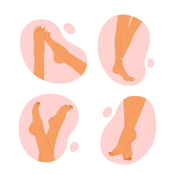 Set Female Feet Pedicure Women Legs Pedicure Collection Nail Care — Stock vektor