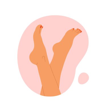 Female feet with a pedicure. Nail polish, pedicure spa. Nail care, beauty treatment aesthetic. Vector illustration in cartoon style. Isolated white background
