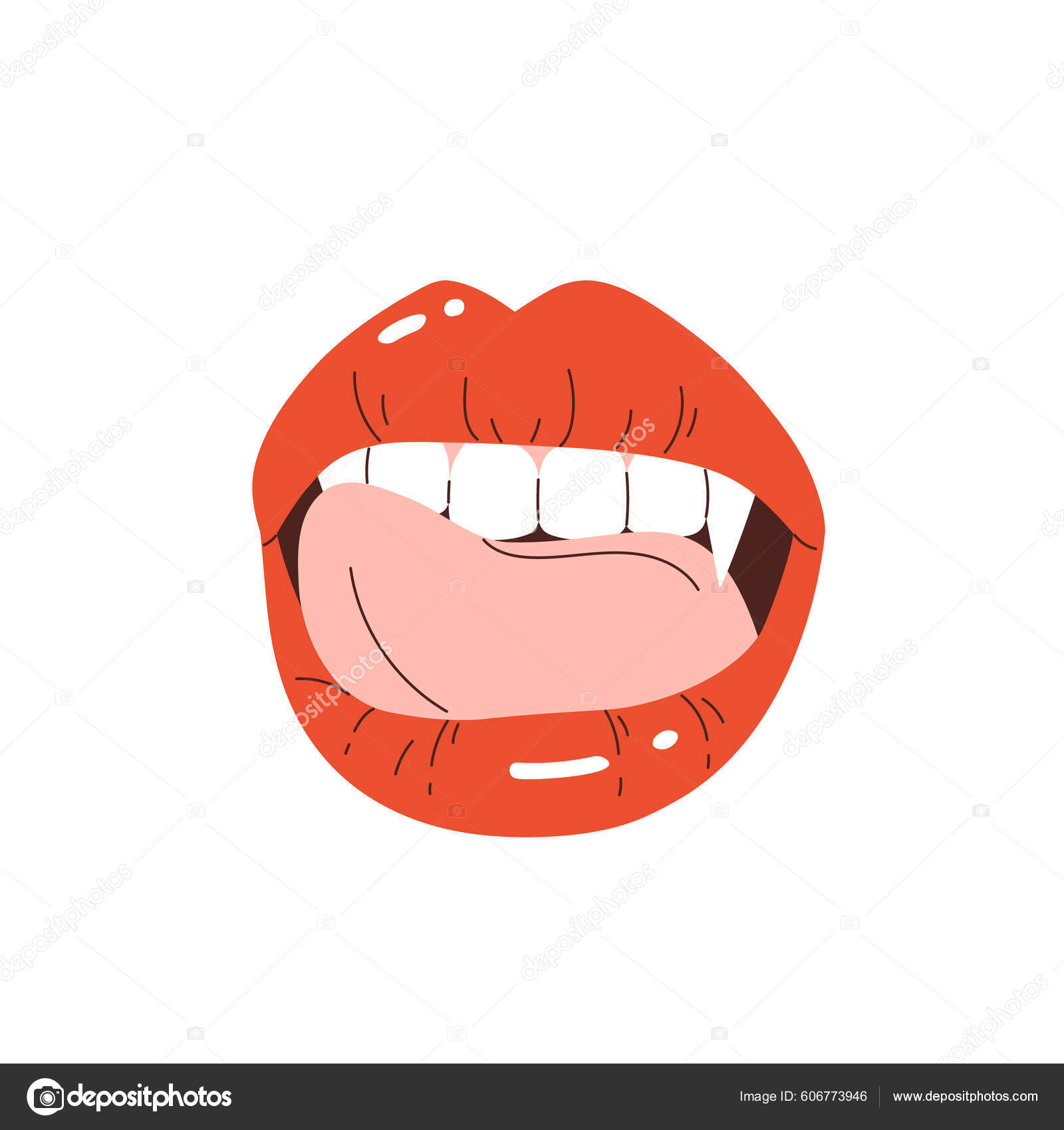 Cartoon Monster Vampire Pink Lips Sharp Teeth Fangs Sticker