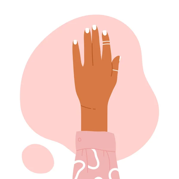 Mão Manicure Feminina Moda Com Anéis Elegantes Tratamento Beleza Estética —  Vetores de Stock