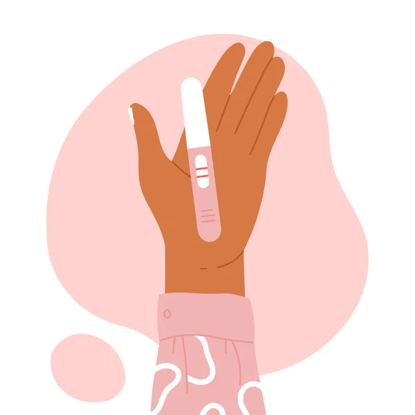 Kvinnlig Hand Som Håller Ett Graviditetstest Med Positivt Resultat Graviditet — Stock vektor
