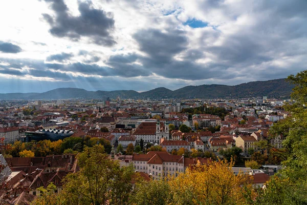 Veduta Panoramica Aerea Della Città Graz Centro Storico Ottenere Riva — Foto Stock