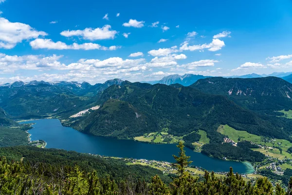 Stunning Aerial Panorama View Grundlsee Lake Trisselwand Peaks Styrian Alps — Photo