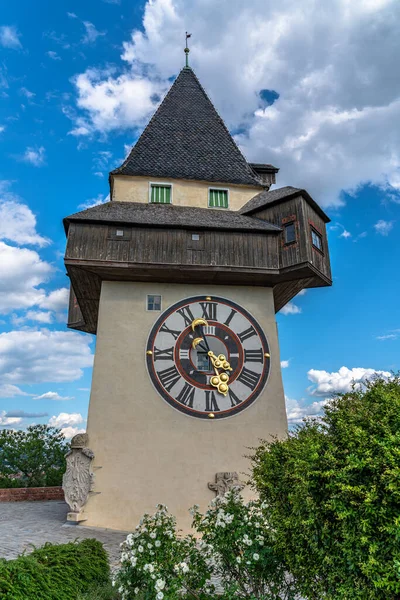 Beautiful Clock Tower Top Castle Hill Schlossberg Sunny Summer Day — Foto de Stock
