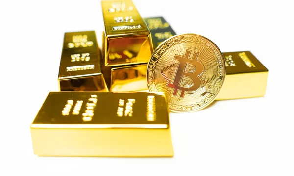 Bitcoin Goldmünze Mit Goldbarren Kryptowährungskonzept Virtuelle Währung Bitcoin Begehrenswert Wie — Stockfoto