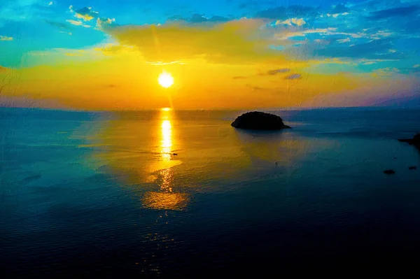 Pintura Turismo Observando Hermoso Mar Con Puesta Sol Vista Aérea — Foto de Stock