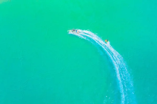 Aerial Painting Extreme Powerboat Donut Watersports Cruising High Speed Tropical — Foto de Stock
