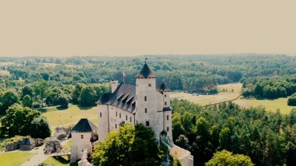 Πρωινή Εναέρια Θέα Στο Μεσαιωνικό Βασιλικό Κάστρο Bobolice Πολωνία Υψηλής — Αρχείο Βίντεο