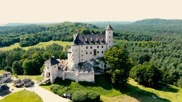 Bobolice Medieval Castle Green Land Landscape Aerial View Poland — Stock Video