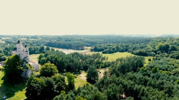 Боболицкий Средневековый Замок Зеленом Ландшафте Воздуха Польша — стоковое видео