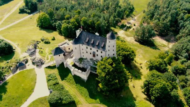 Vista Aérea Mañana Sobre Castillo Real Medieval Bobolice Polonia Imágenes — Vídeo de stock