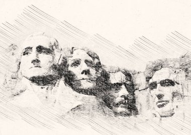 Rushmore Dağı Ulusal Anıtı 'nın çizimi, Güney Dakota, Amerika, elle çizilmiş.