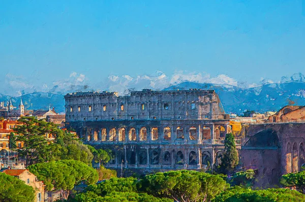 Colosseum Italy Landmark Ancient Building Travel Destination Watercolor Painting Illustration — Stock Photo, Image