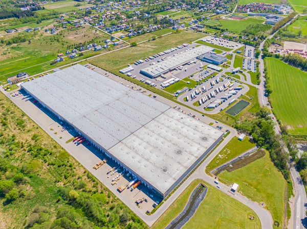 Luchtfoto Van Magazijn Opslagplaatsen Industriële Fabrieks Logistiek Centrum Van Bovenaf — Stockfoto