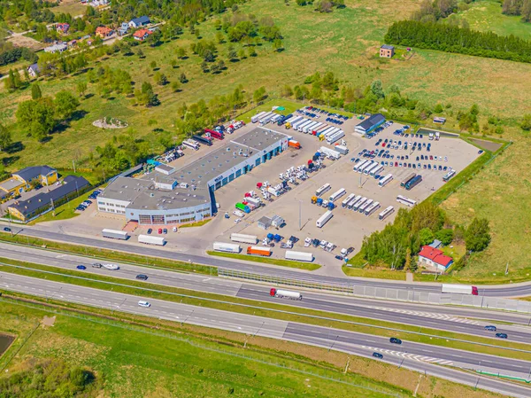 Luchtfoto Van Magazijn Opslagplaatsen Industriële Fabrieks Logistiek Centrum Van Bovenaf — Stockfoto