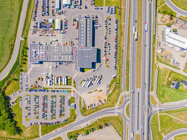 Vista Aérea Del Almacén Mercancías Centro Logístico Zona Industrial Ciudad — Foto de Stock