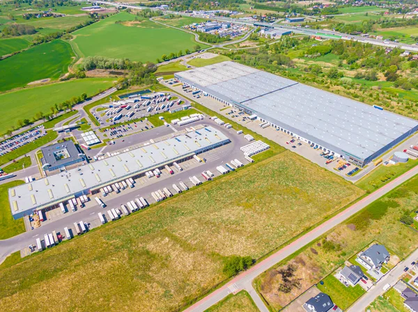 Luchtfoto Van Magazijn Opslagplaatsen Industriële Fabrieks Logistiek Centrum Van Bovenaf — Stockfoto