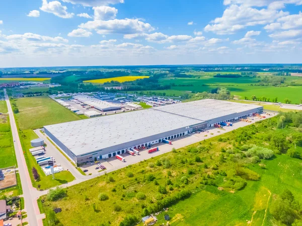 Luchtfoto Van Goederenmagazijn Logistiek Centrum Industriële Stedelijke Zone Van Bovenaf — Stockfoto