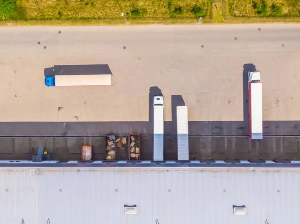 Luchtfoto Van Goederenmagazijn Logistiek Centrum Industriële Stedelijke Zone Van Bovenaf — Stockfoto