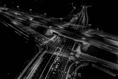 Gece Yoğun Kavşağın Güzel Hava Manzarası, Üst Manzara 