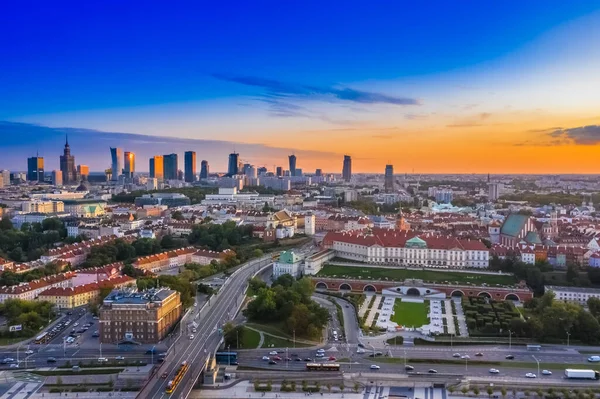 Panorama Van Oude Stad Het Centrum Van Warschau Vanaf Drone — Stockfoto