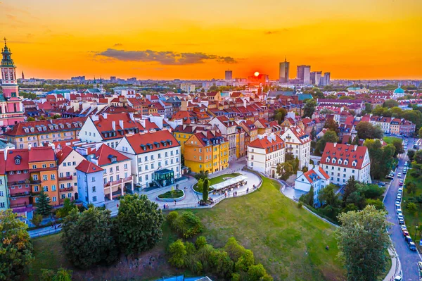 Beautiful Panoramic Aerial Drone Skyline Sunset View Warsaw City Centre — Stock Photo, Image