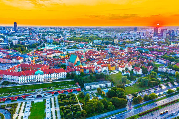 Чудовий Панорамний Повітряний Дрон Небесний Захід Вигляд Варшавський Міський Центр — стокове фото