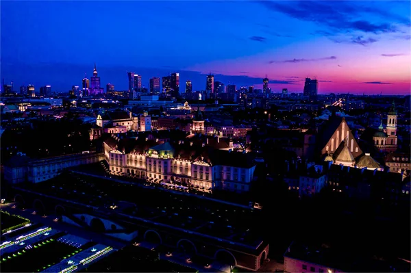 Aerial View Old Buildings Castles Church Old City Warsaw Cityscape — Stock fotografie