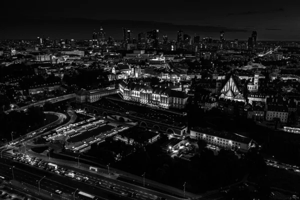 Schwarz Weiß Luftaufnahme Alter Gebäude Schlösser Und Einer Kirche Der — Stockfoto