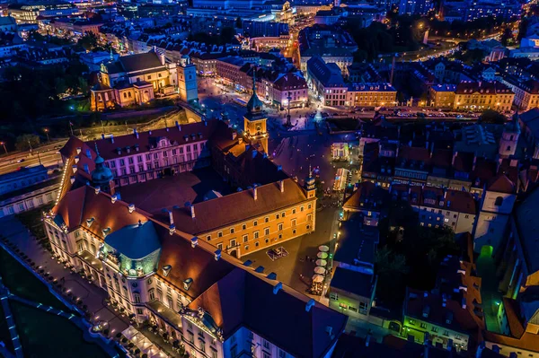 Miasto Warszawa Nocą Polsce Plac Zamkowy Starym Mieście Malowniczy Miejski — Zdjęcie stockowe