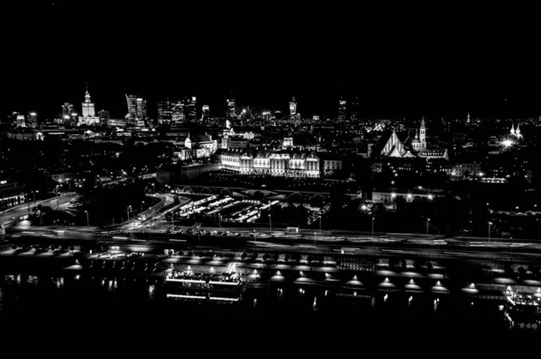 Black White Aerial View Old Buildings Castles Church Old City — Fotografia de Stock