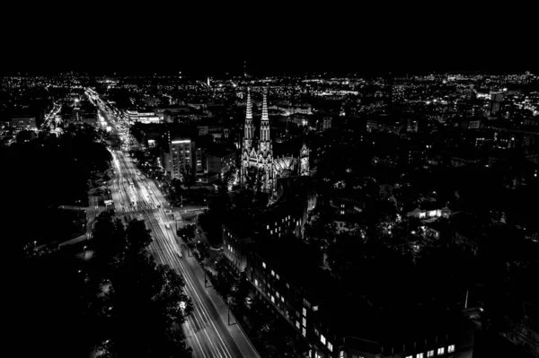 Aerial View Old Buildings Castles Church Old City Warsaw Cityscape — Fotografia de Stock