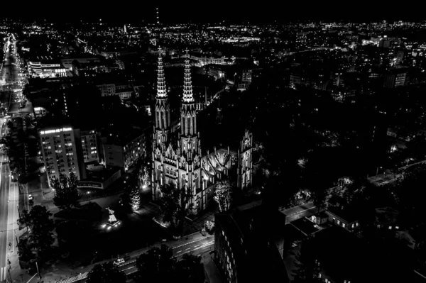 Vue Aérienne Bâtiments Anciens Châteaux Une Église Dans Vieille Ville — Photo