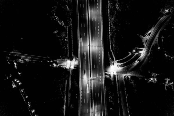 Aerial View Landscape Perfect Night Road Top View Night Traffic — Stockfoto