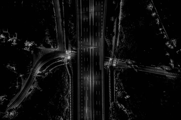 Aerial View Landscape Perfect Night Road Top View Night Traffic — Fotografia de Stock