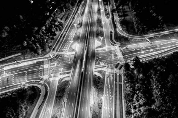 Aerial View Landscape Perfect Night Road Top View Night Traffic — Stockfoto