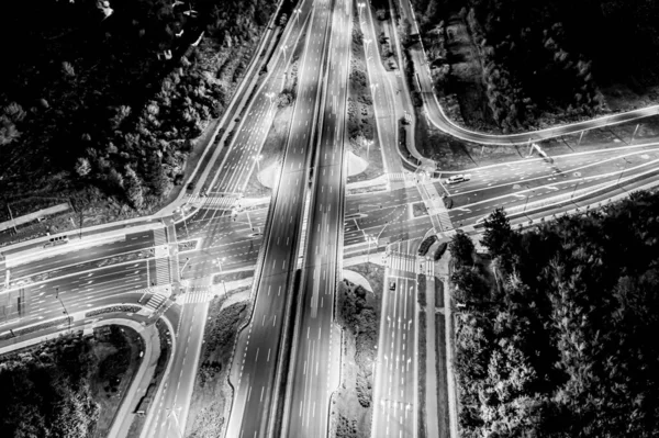 Aerial View Landscape Perfect Night Road Top View Night Traffic — Stockfoto