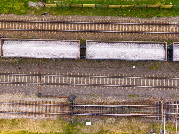 つの平行鉄道 航空写真ビュー — ストック写真