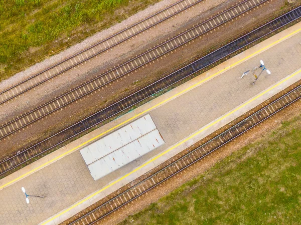 Two Parallel Railroads Aerial View — Stock Photo, Image