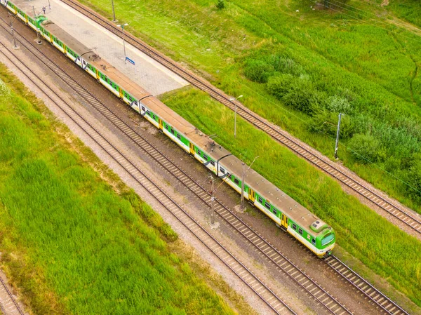两个平行的铁路线 鸟瞰图 — 图库照片