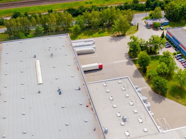 Aerial View Goods Warehouse Logistics Center Delivery Industrial City Zone — Foto de Stock