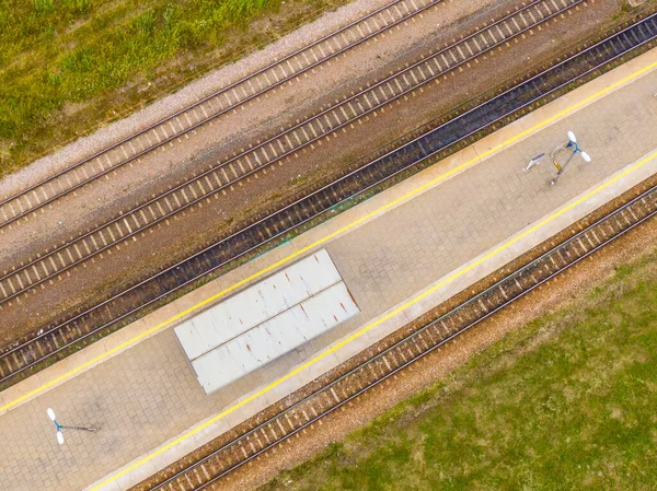 つの平行鉄道 航空写真ビュー — ストック写真