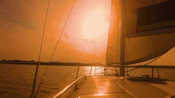 Barca Vela Con Vele Impostate Che Scivolano Mare Aperto Tramonto — Video Stock