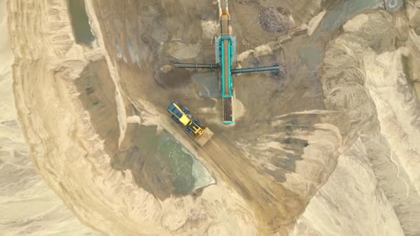 Sandbergbau Bulldozer Maschine Planierraupe Bewegt Sich Auf Sandmine Bergbaumaschinen Die — Stockvideo