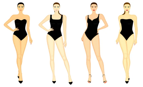 Ilustración Moda Mujeres Jóvenes Traje Baño Vector Conjunto Color Aislado Gráficos vectoriales